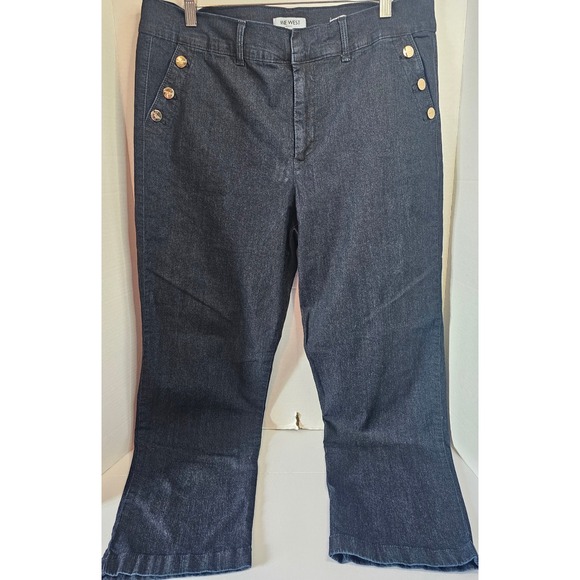 Nine West Women's Trouser Jeans Dark Wash Gold Button Detail Size 16/33 - Picture 1 of 9